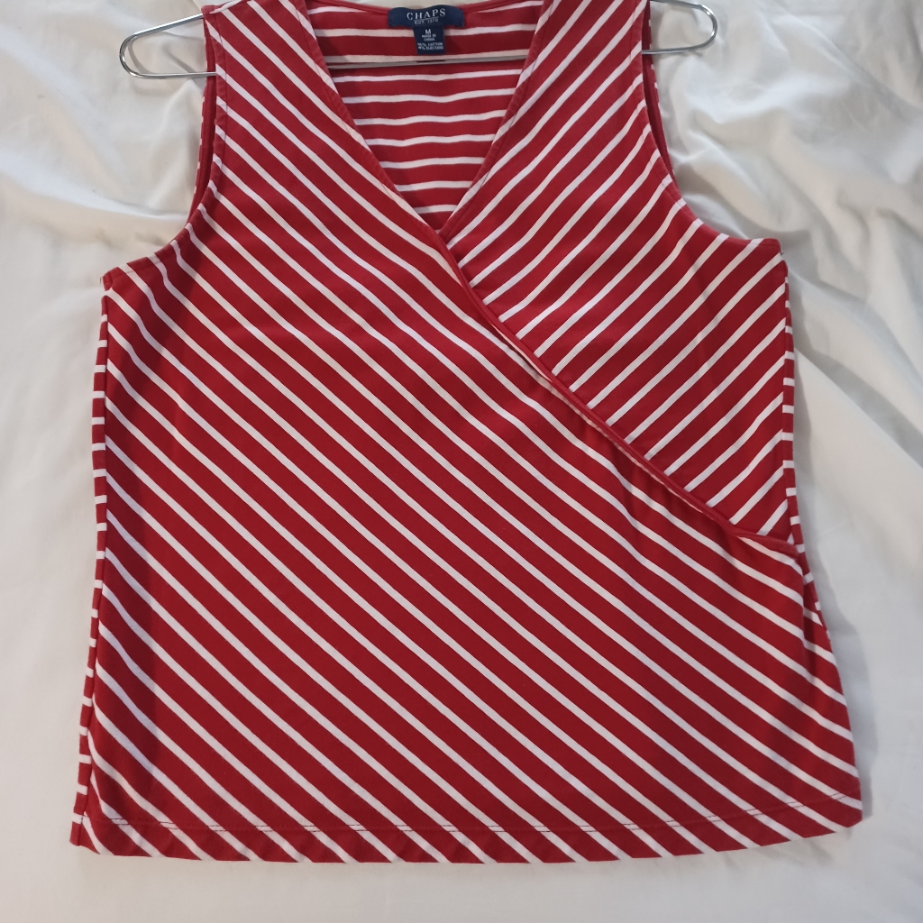 Chaps Womens Tank Top Red White Diagonal Stripes Medium Cotton Stretch